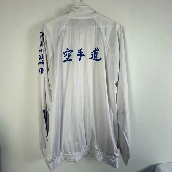 Adidas Mens White & Blue Karate Martial Art Jacket XXL Zip Up Activewear Pockets